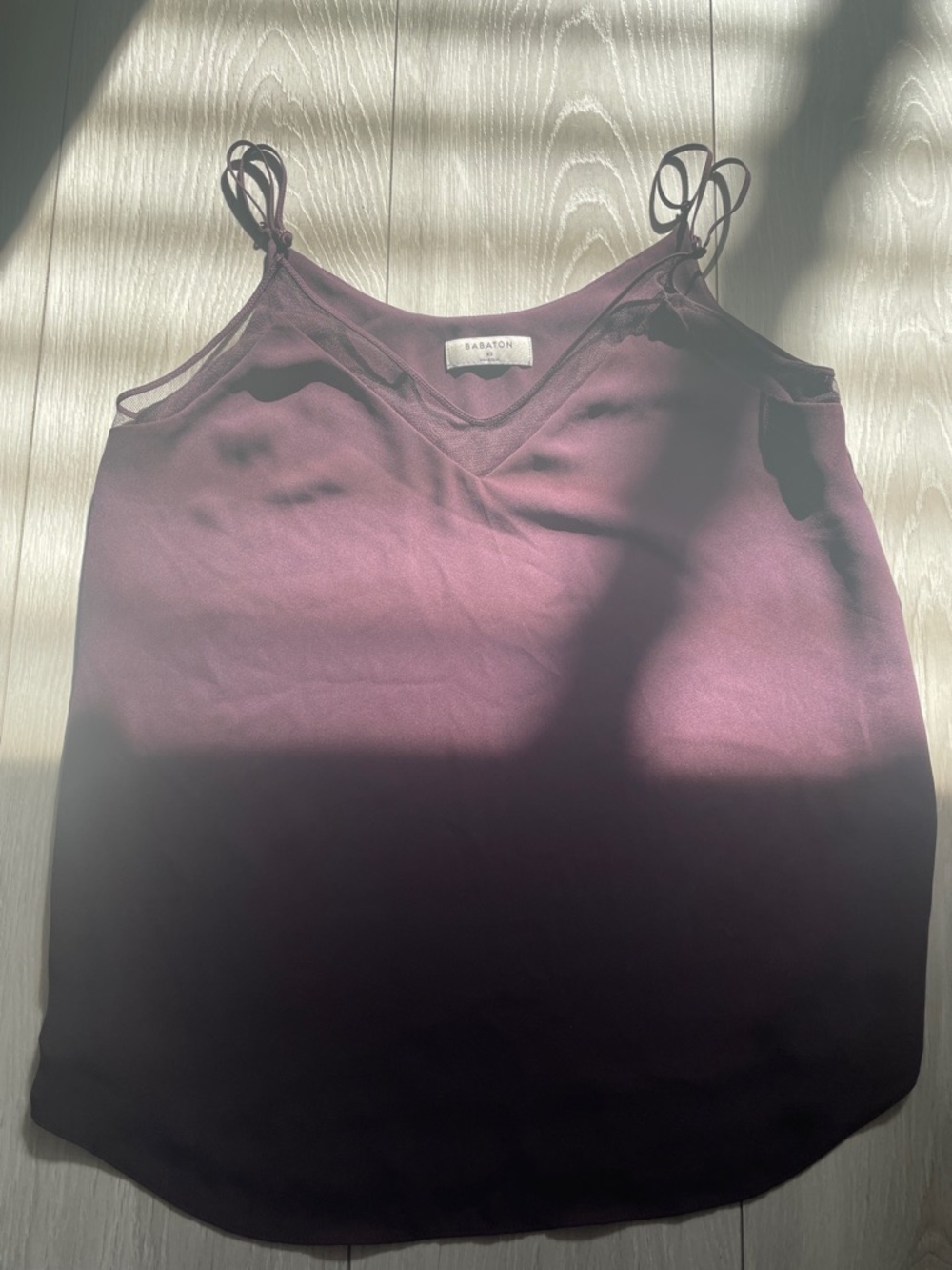 Babaton Plum Satin V-Neck Cami with Tie Straps